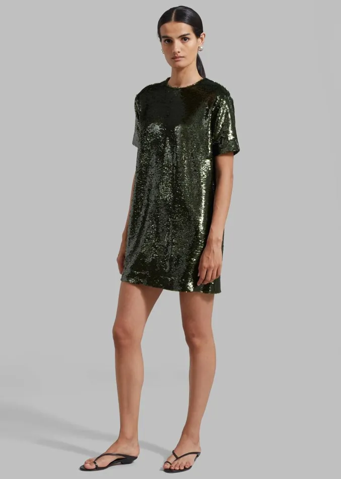 The Frankie Shop Riley Sequins Tee Mini Dress 8211 Olive Women Dresses