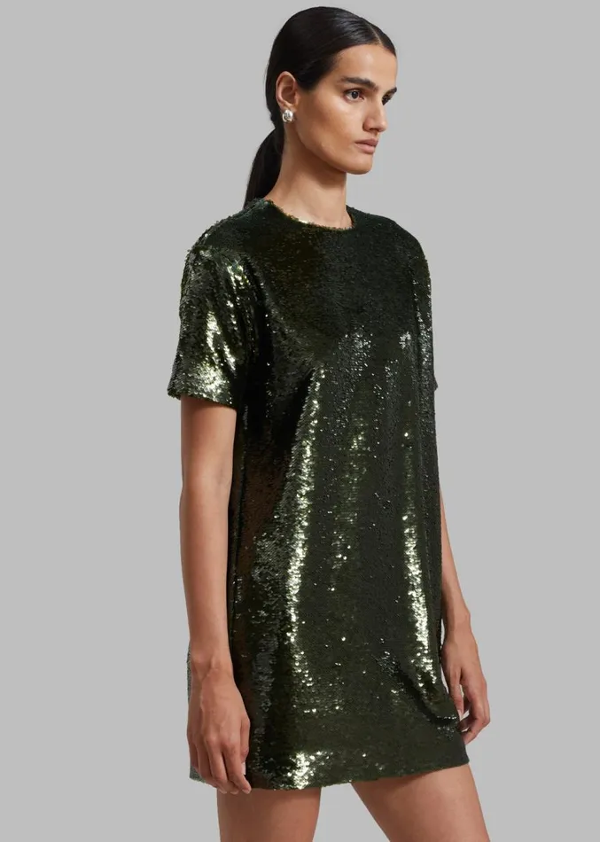 The Frankie Shop Riley Sequins Tee Mini Dress 8211 Olive Women Dresses