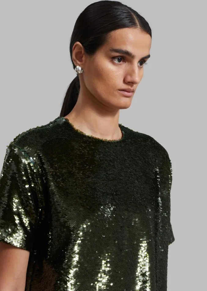 The Frankie Shop Riley Sequins Tee Mini Dress 8211 Olive Women Dresses