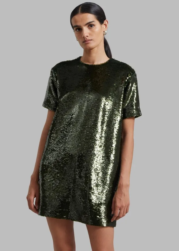 The Frankie Shop Riley Sequins Tee Mini Dress 8211 Olive Women Dresses