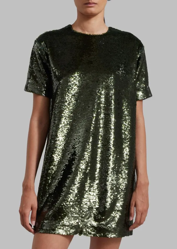 The Frankie Shop Riley Sequins Tee Mini Dress 8211 Olive Women Dresses