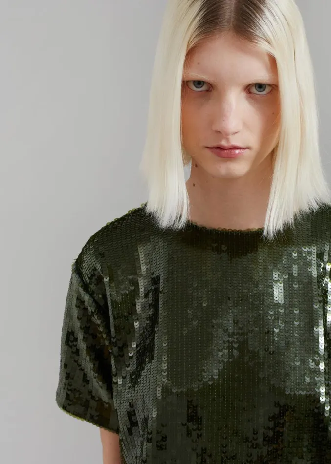The Frankie Shop Riley Sequins Tee Mini Dress 8211 Olive Women Dresses