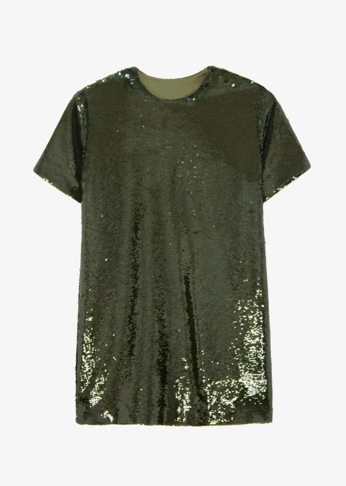 The Frankie Shop Riley Sequins Tee Mini Dress 8211 Olive Women Dresses