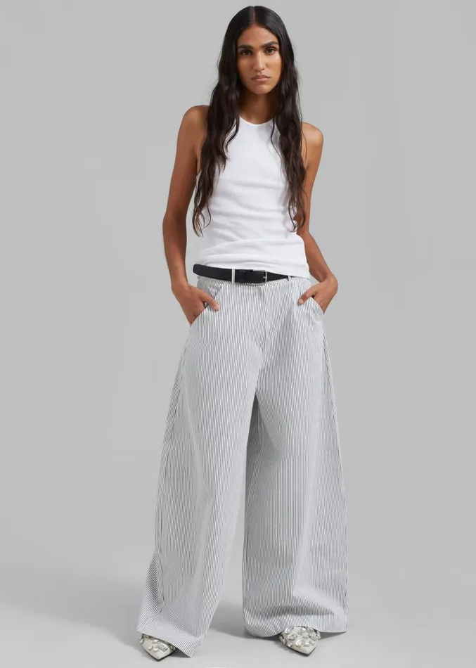 The Frankie Shop Rosalind Wide Leg Trousers 8211 Blue Stripe Women Bottoms