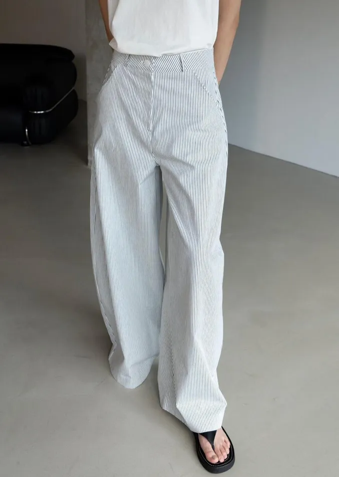 The Frankie Shop Rosalind Wide Leg Trousers 8211 Blue Stripe Women Bottoms