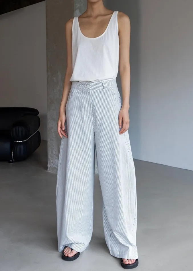 The Frankie Shop Rosalind Wide Leg Trousers 8211 Blue Stripe Women Bottoms