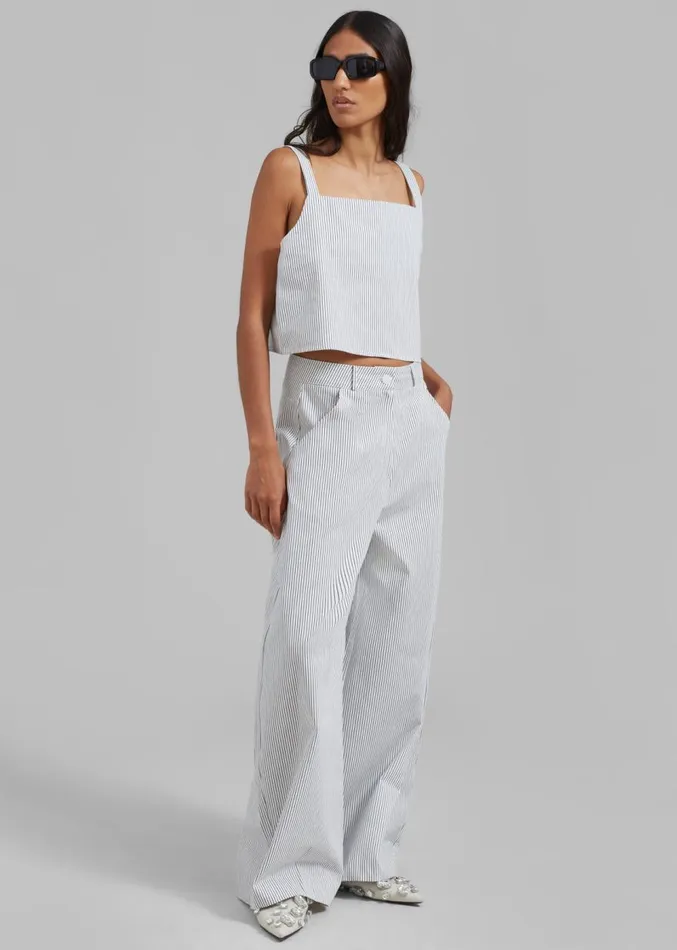 The Frankie Shop Rosalind Wide Leg Trousers 8211 Blue Stripe Women Bottoms