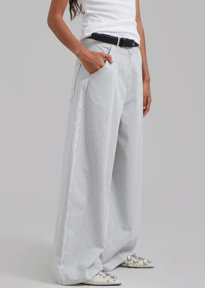 The Frankie Shop Rosalind Wide Leg Trousers 8211 Blue Stripe Women Bottoms