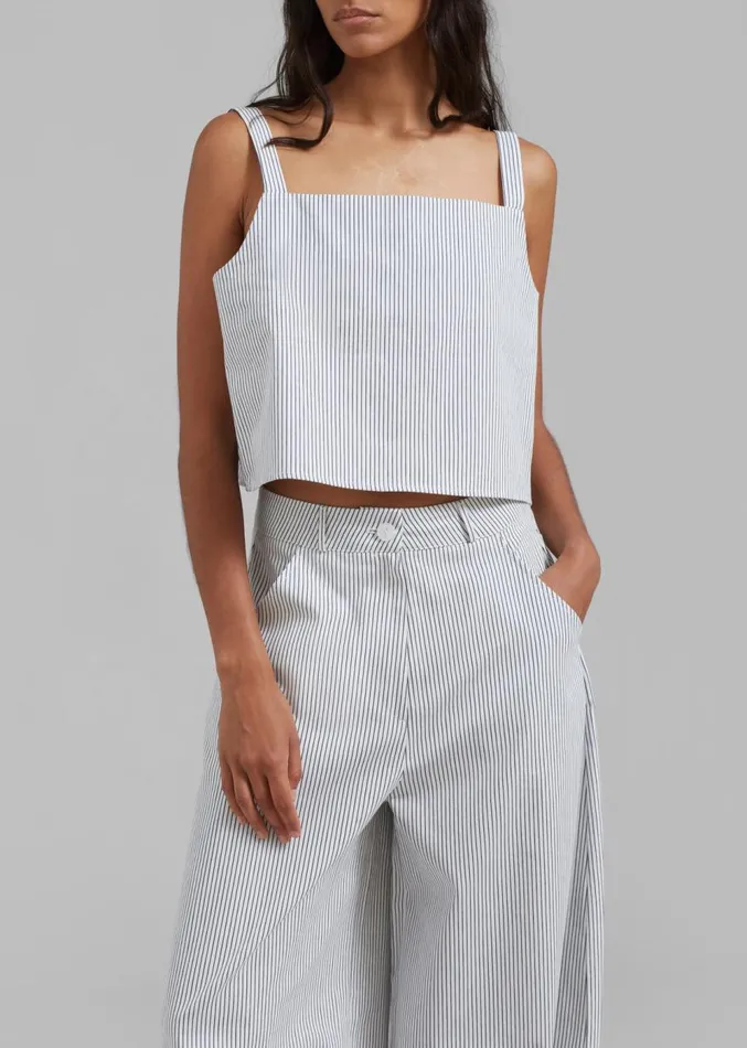 The Frankie Shop Rosalind Wide Leg Trousers 8211 Blue Stripe Women Bottoms