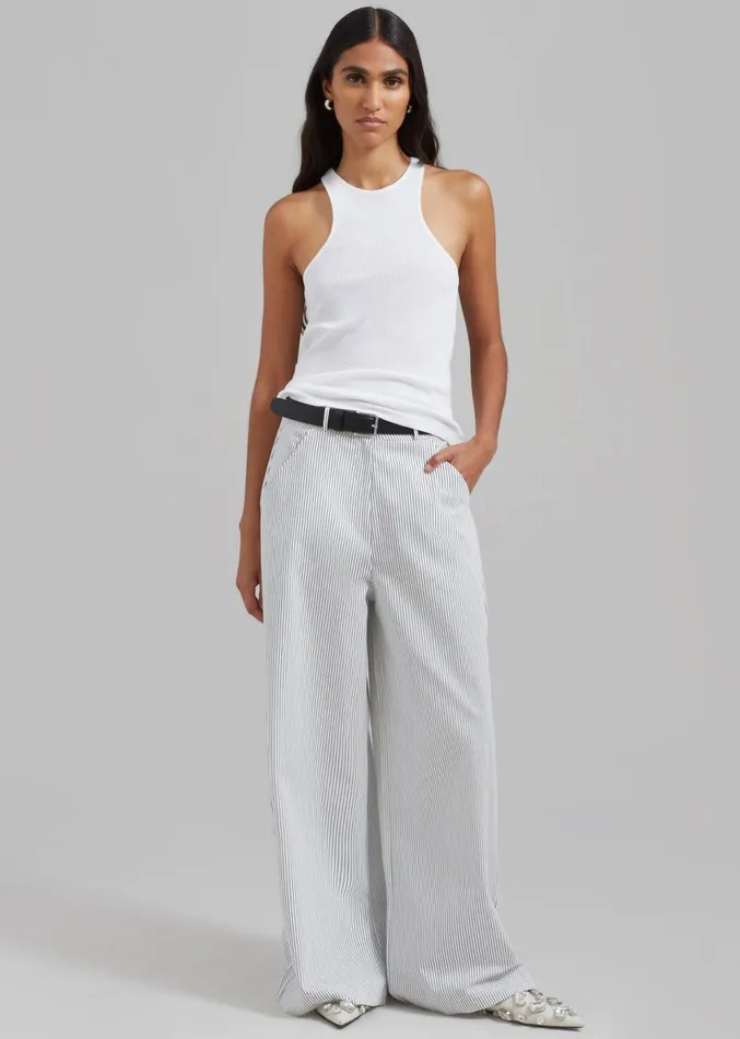 The Frankie Shop Rosalind Wide Leg Trousers 8211 Blue Stripe Women Bottoms