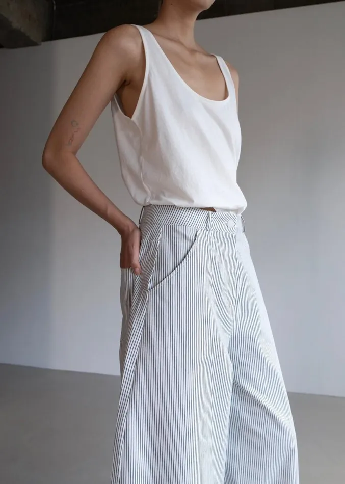 The Frankie Shop Rosalind Wide Leg Trousers 8211 Blue Stripe Women Bottoms