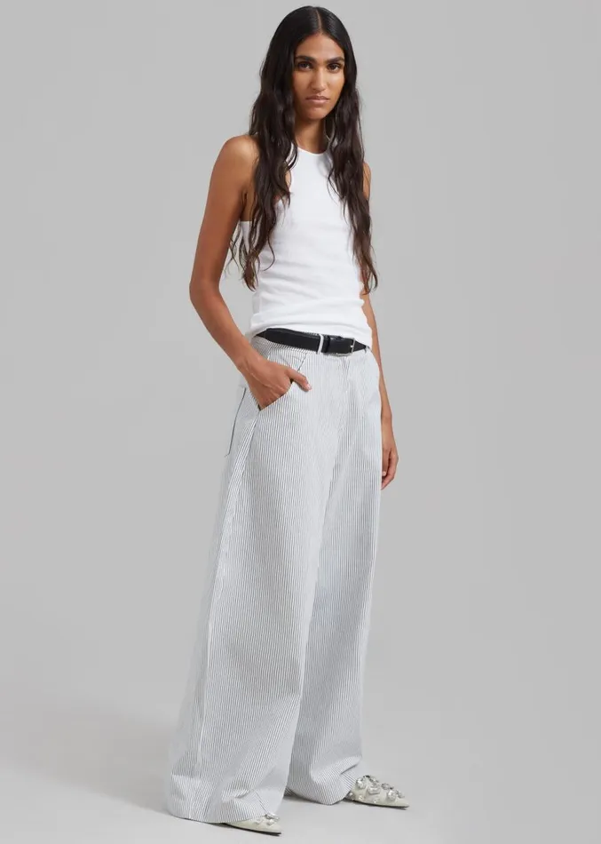 The Frankie Shop Rosalind Wide Leg Trousers 8211 Blue Stripe Women Bottoms