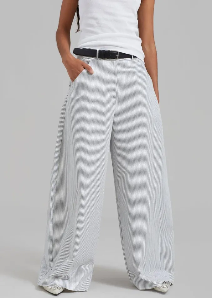 The Frankie Shop Rosalind Wide Leg Trousers 8211 Blue Stripe Women Bottoms