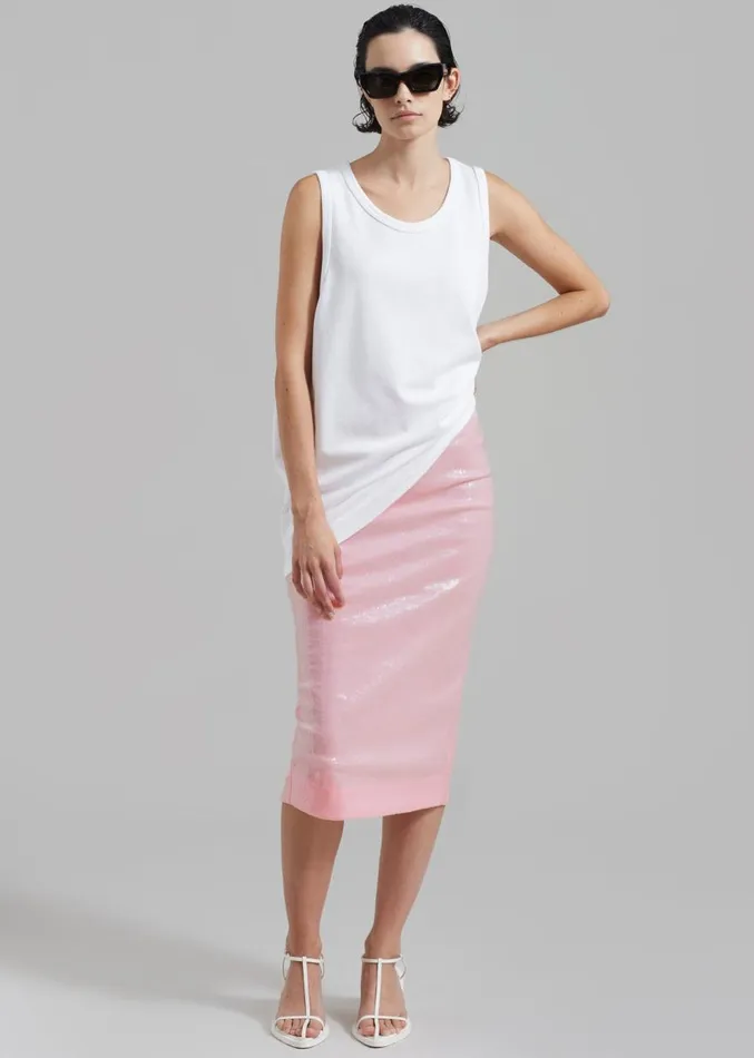 The Frankie Shop ROTATE Sequin Midi Pencil Skirt 8211 Orchid Pink Women Clothing