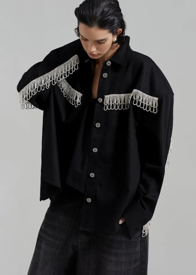 The Frankie Shop ROTATE Twill Oversized Shirt 8211 Black Women Outerwear