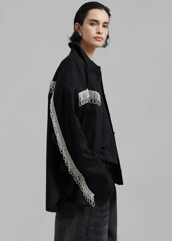 The Frankie Shop ROTATE Twill Oversized Shirt 8211 Black Women Outerwear