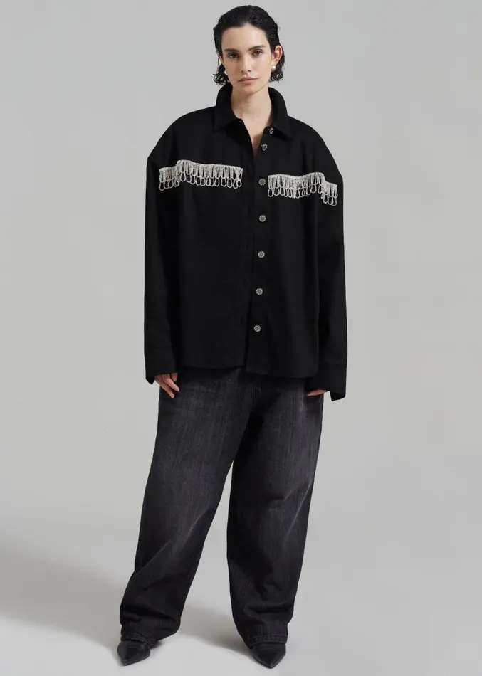 The Frankie Shop ROTATE Twill Oversized Shirt 8211 Black Women Outerwear