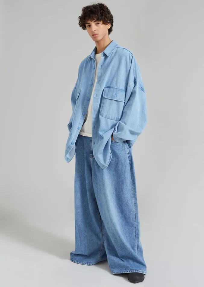 The Frankie Shop Sasha Men Wide Leg Jeans 8211 Worn Wash Men Clothing