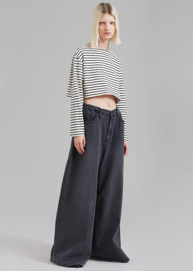 The Frankie Shop Sasha Wide Leg Jeans 8211 Dark Grey Women Clothing