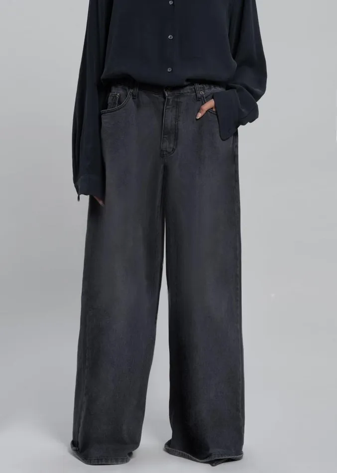 The Frankie Shop Sasha Wide Leg Jeans 8211 Dark Grey Women Clothing