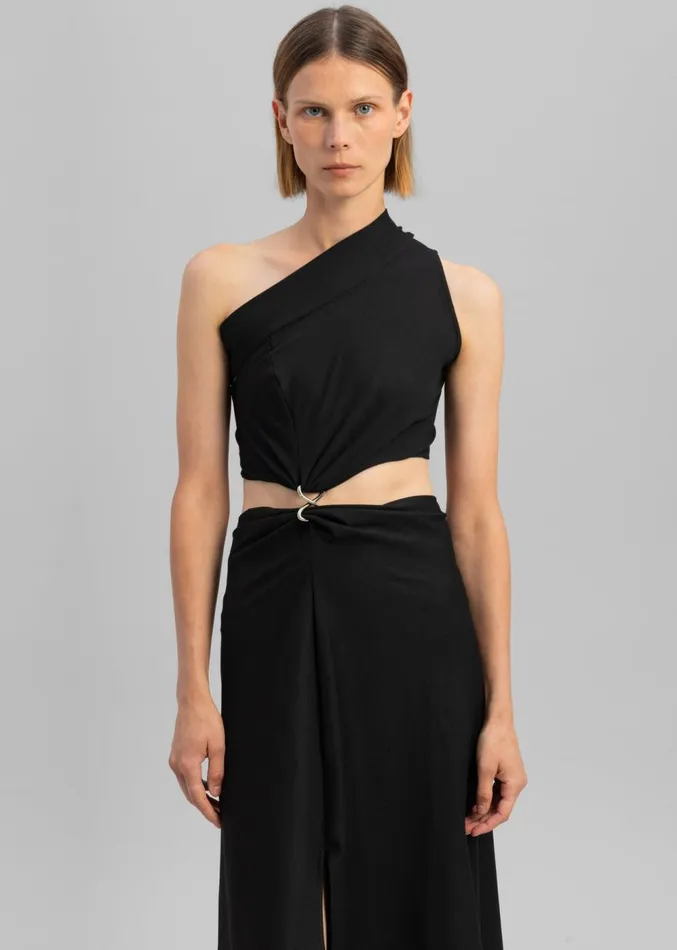 The Frankie Shop Sid Neigum Knit OneShoulder Strap Dress W Hardware Detail 8211 Black Women Dresses
