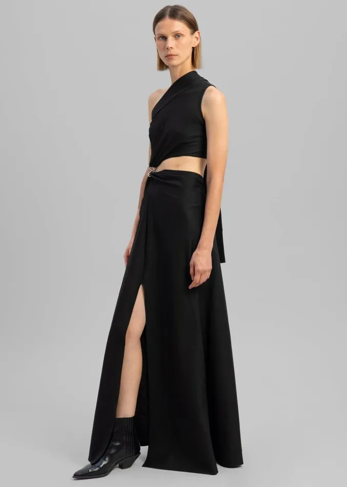 The Frankie Shop Sid Neigum Knit OneShoulder Strap Dress W Hardware Detail 8211 Black Women Dresses