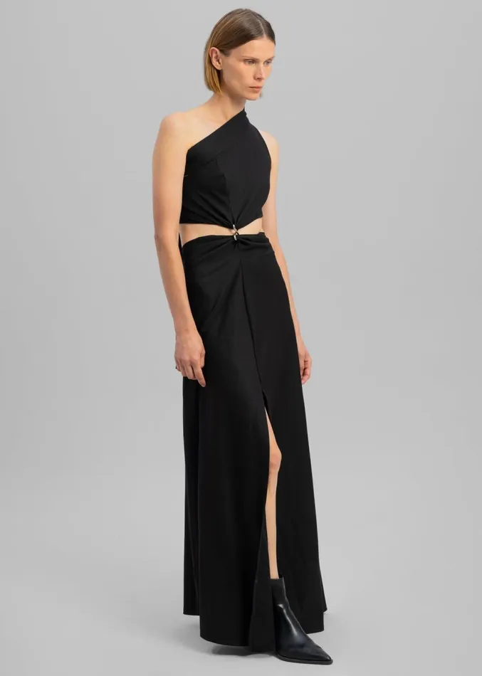 The Frankie Shop Sid Neigum Knit OneShoulder Strap Dress W Hardware Detail 8211 Black Women Dresses