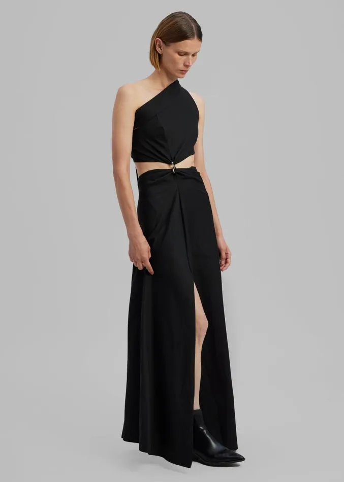 The Frankie Shop Sid Neigum Knit OneShoulder Strap Dress W Hardware Detail 8211 Black Women Dresses