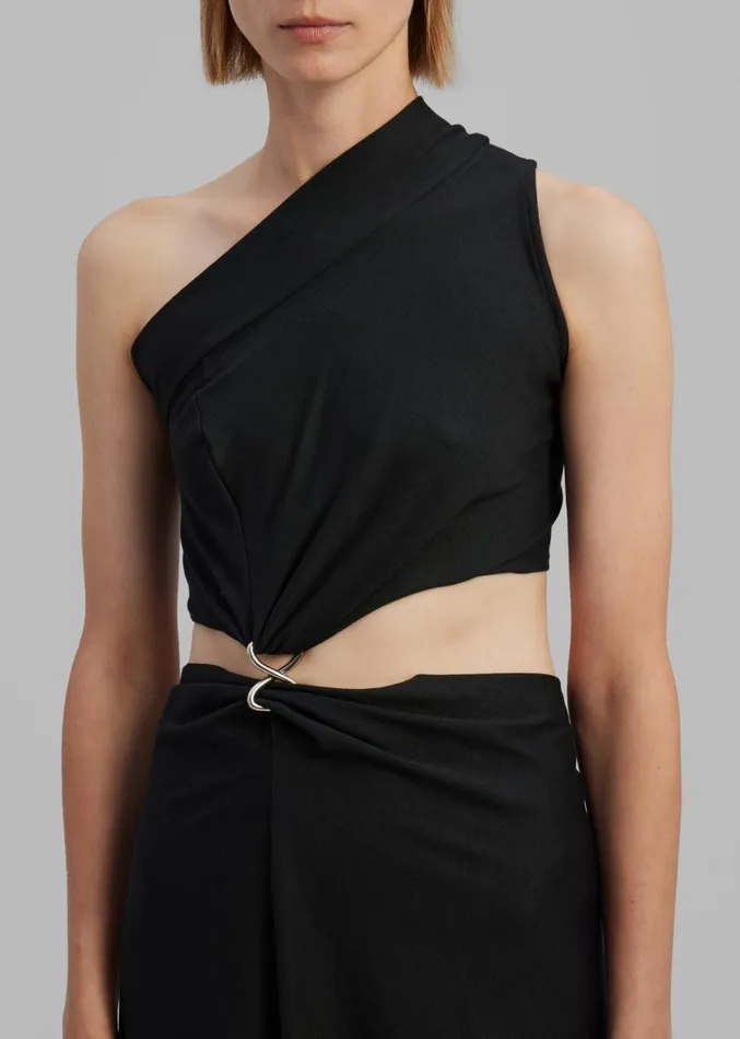 The Frankie Shop Sid Neigum Knit OneShoulder Strap Dress W Hardware Detail 8211 Black Women Dresses