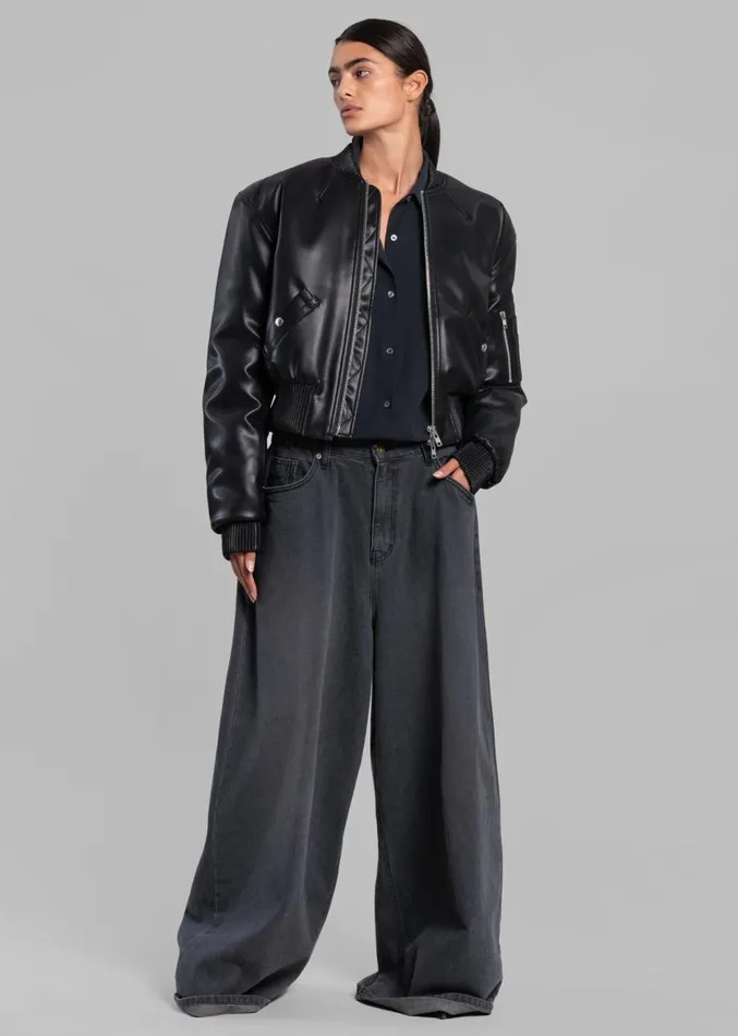 The Frankie Shop Sille FauxLeather Cropped Bomber 8211 Black Women Outerwear
