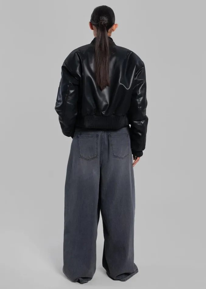 The Frankie Shop Sille FauxLeather Cropped Bomber 8211 Black Women Outerwear