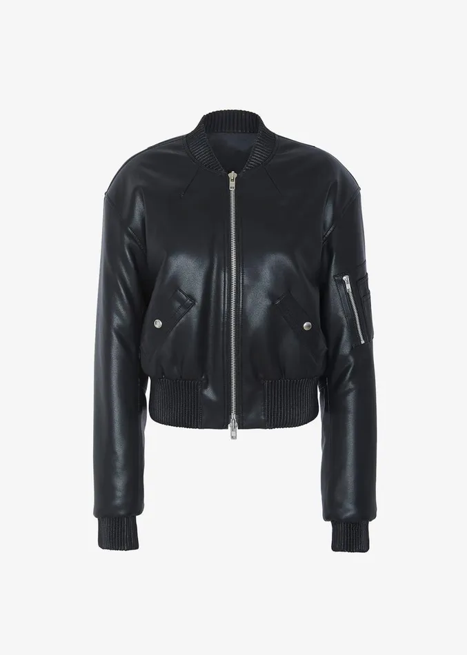 The Frankie Shop Sille FauxLeather Cropped Bomber 8211 Black Women Outerwear