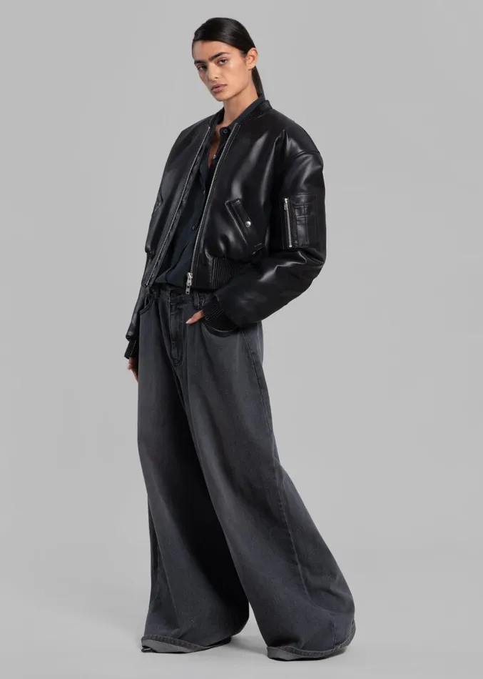 The Frankie Shop Sille FauxLeather Cropped Bomber 8211 Black Women Outerwear