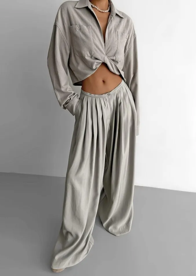 The Frankie Shop Sloane Wide Leg Trousers 8211 Grey Women Clothing