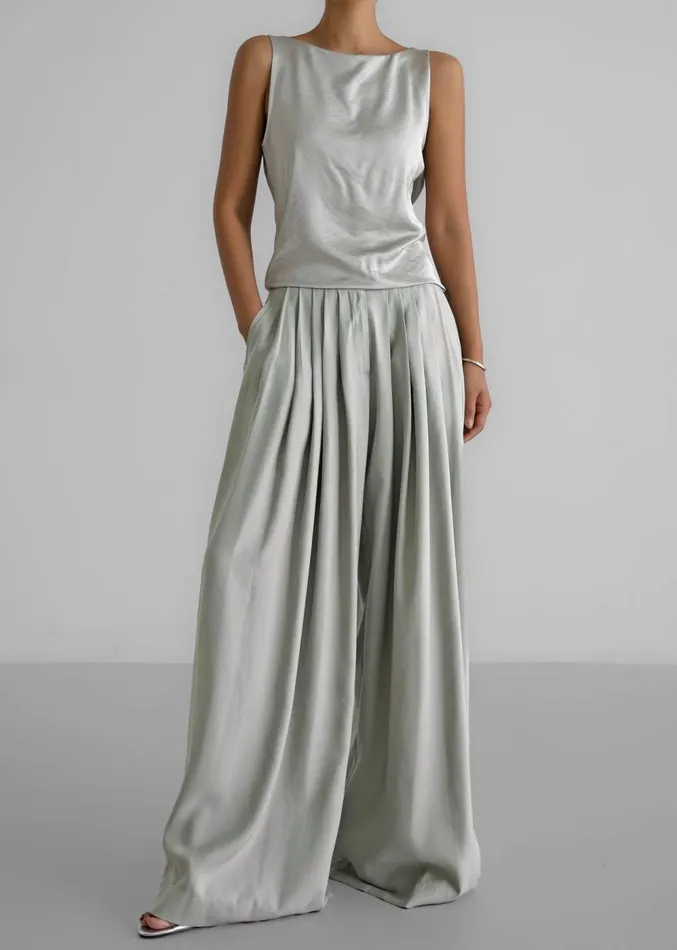 The Frankie Shop Sloane Wide Leg Trousers 8211 Grey Women Clothing