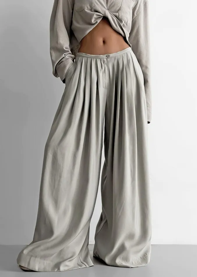 The Frankie Shop Sloane Wide Leg Trousers 8211 Grey Women Clothing