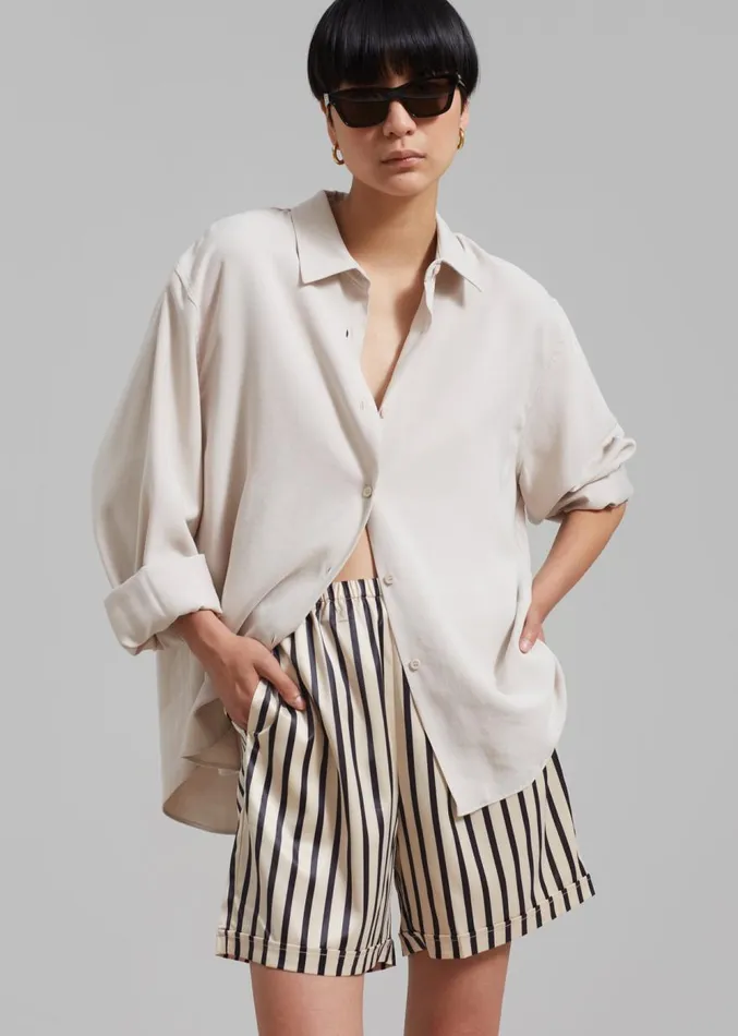 The Frankie Shop Solaqua Silk Shorts 8211 Ecru With Black Stripes Women Clothing