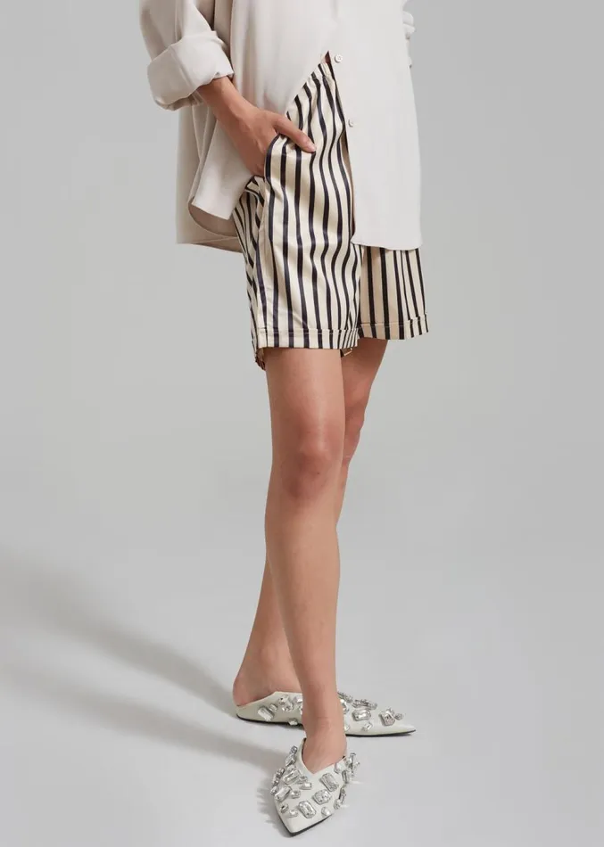 The Frankie Shop Solaqua Silk Shorts 8211 Ecru With Black Stripes Women Clothing