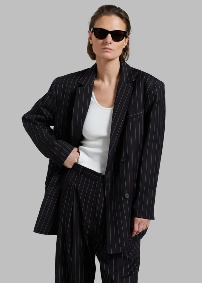 The Frankie Shop Sybil Blazer 8211 Black Pinstripe Women Clothing