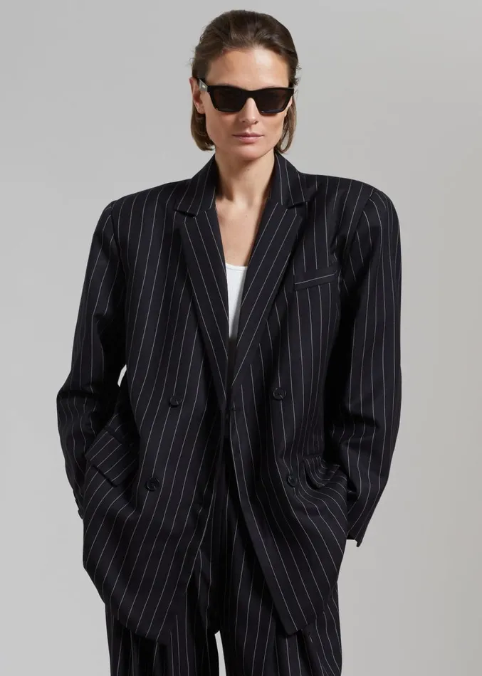 The Frankie Shop Sybil Blazer 8211 Black Pinstripe Women Clothing