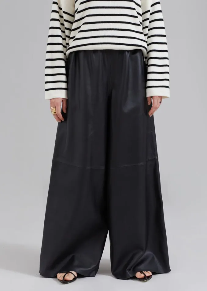 The Frankie Shop Sydney Wide Leather Pants 8211 Black Women Clothing