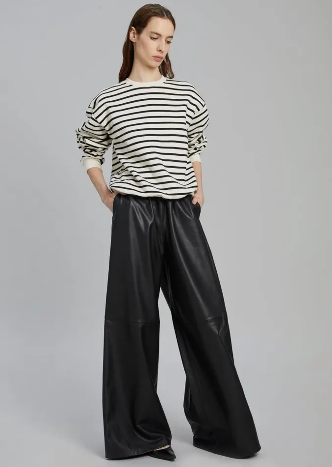 The Frankie Shop Sydney Wide Leather Pants 8211 Black Women Clothing