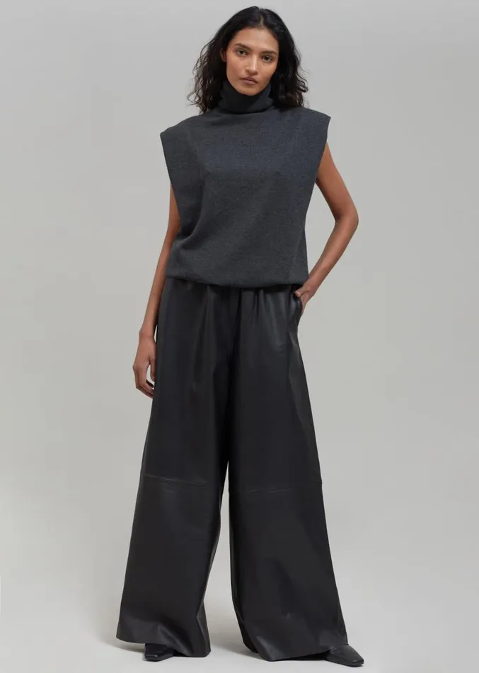 The Frankie Shop Sydney Wide Leather Pants 8211 Black Women Clothing