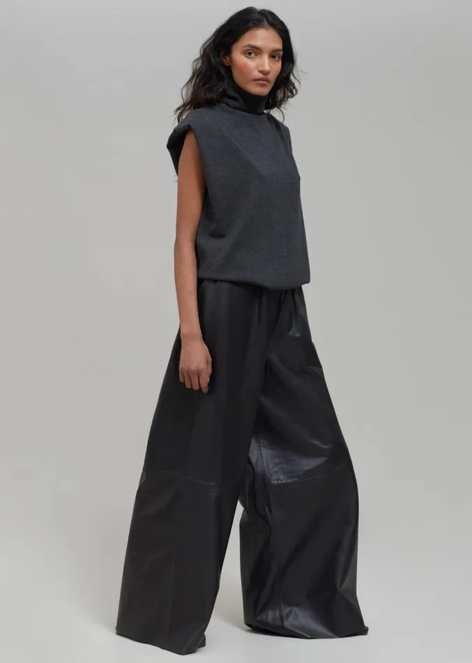 The Frankie Shop Sydney Wide Leather Pants 8211 Black Women Clothing