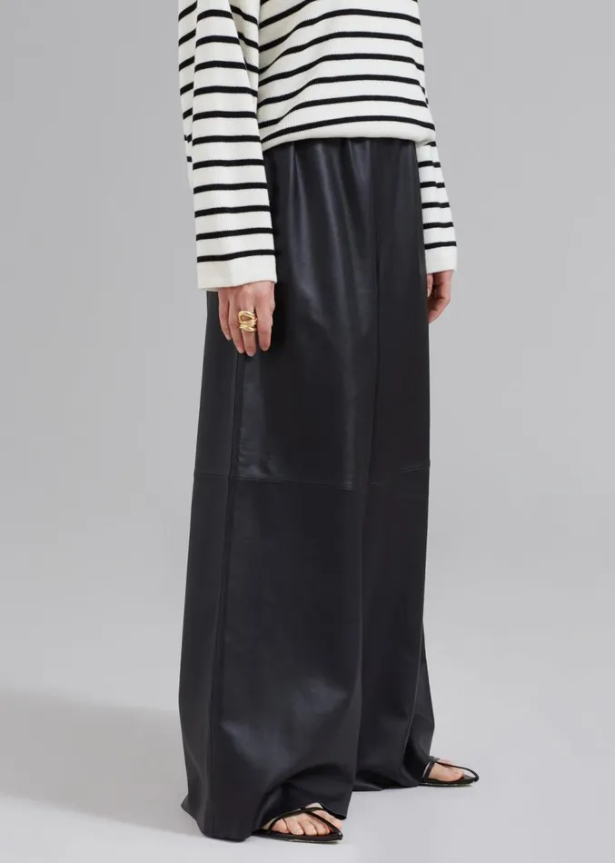 The Frankie Shop Sydney Wide Leather Pants 8211 Black Women Clothing