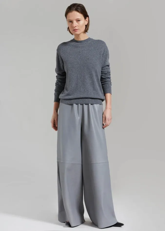 The Frankie Shop Sydney Wide Leather Pants 8211 Grey Women Clothing