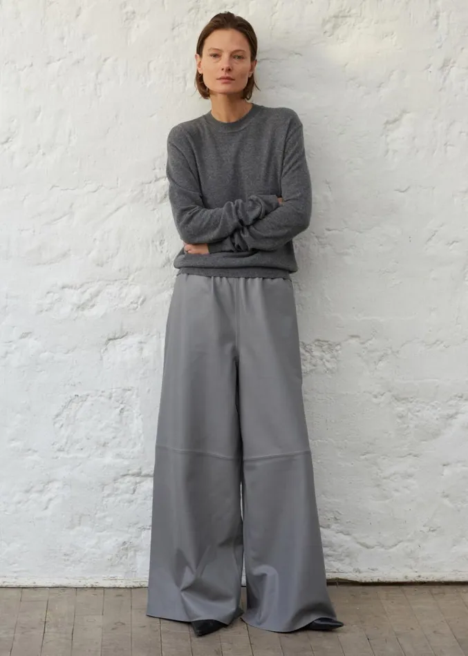 The Frankie Shop Sydney Wide Leather Pants 8211 Grey Women Clothing