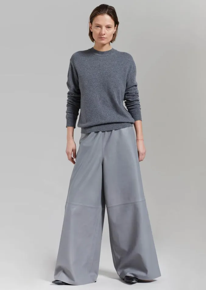 The Frankie Shop Sydney Wide Leather Pants 8211 Grey Women Clothing