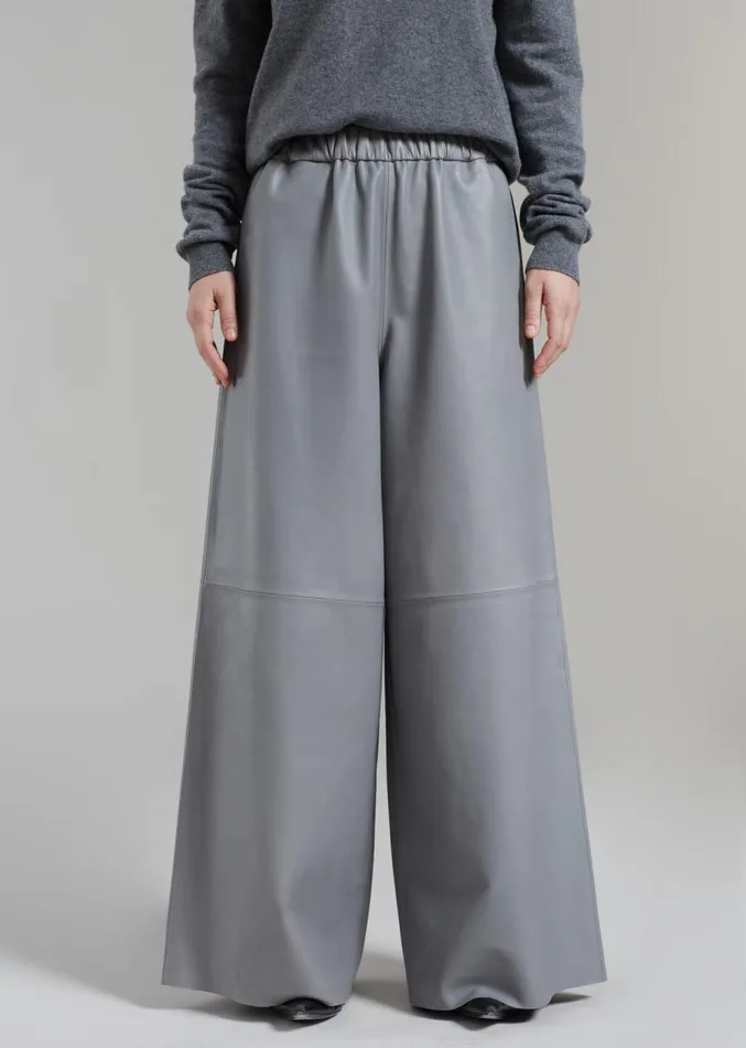 The Frankie Shop Sydney Wide Leather Pants 8211 Grey Women Clothing