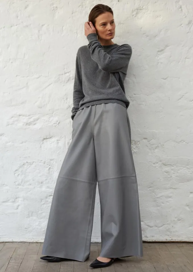 The Frankie Shop Sydney Wide Leather Pants 8211 Grey Women Clothing